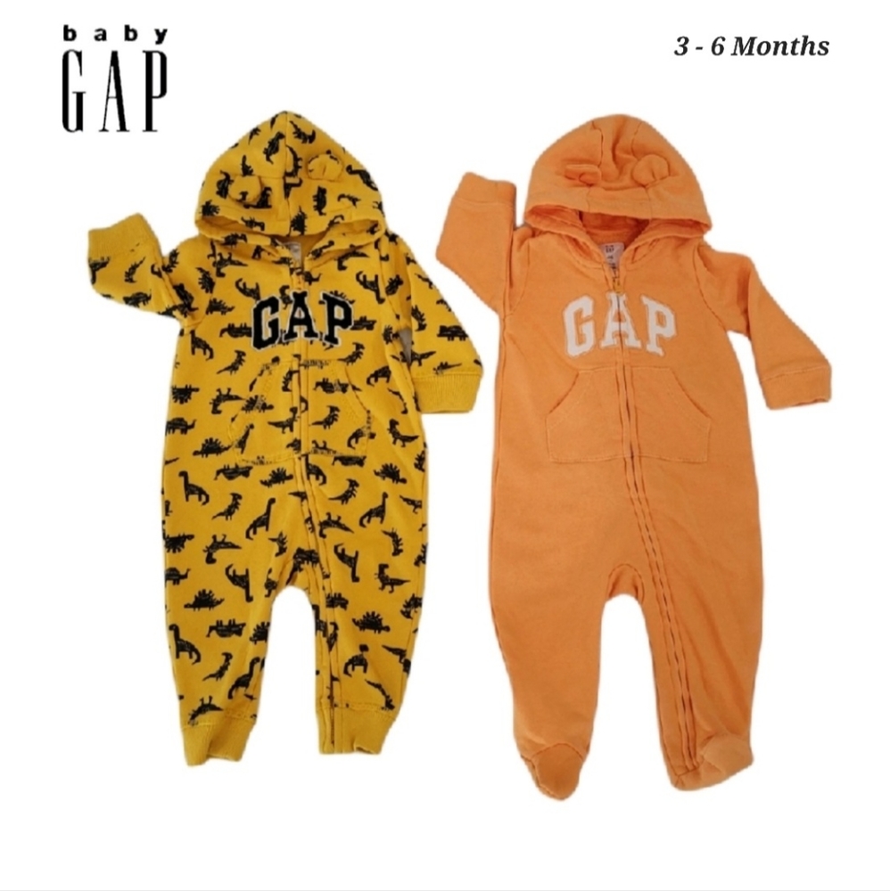Two Baby GAP Logo Dino Hoodie Onesie 3-6 Months